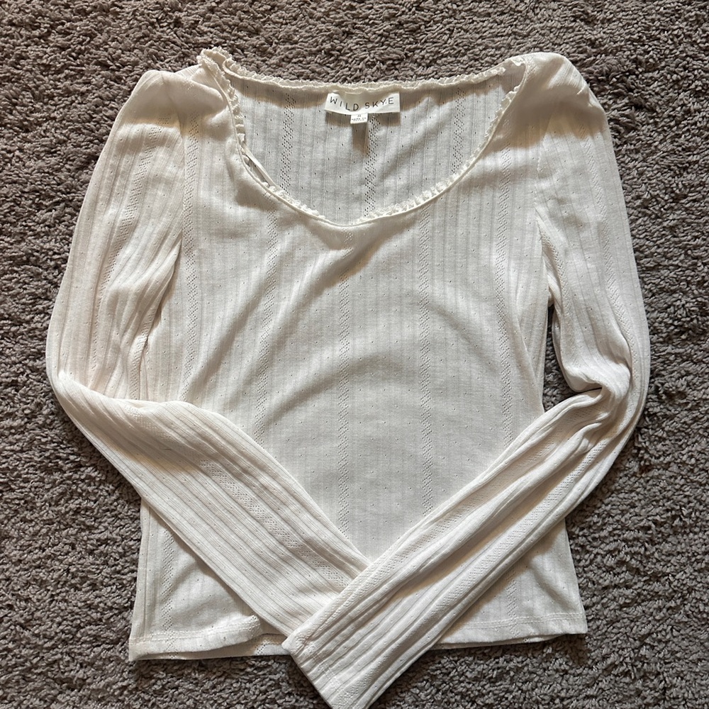 Elegant Eyelet Off-White Long Sleeve Top